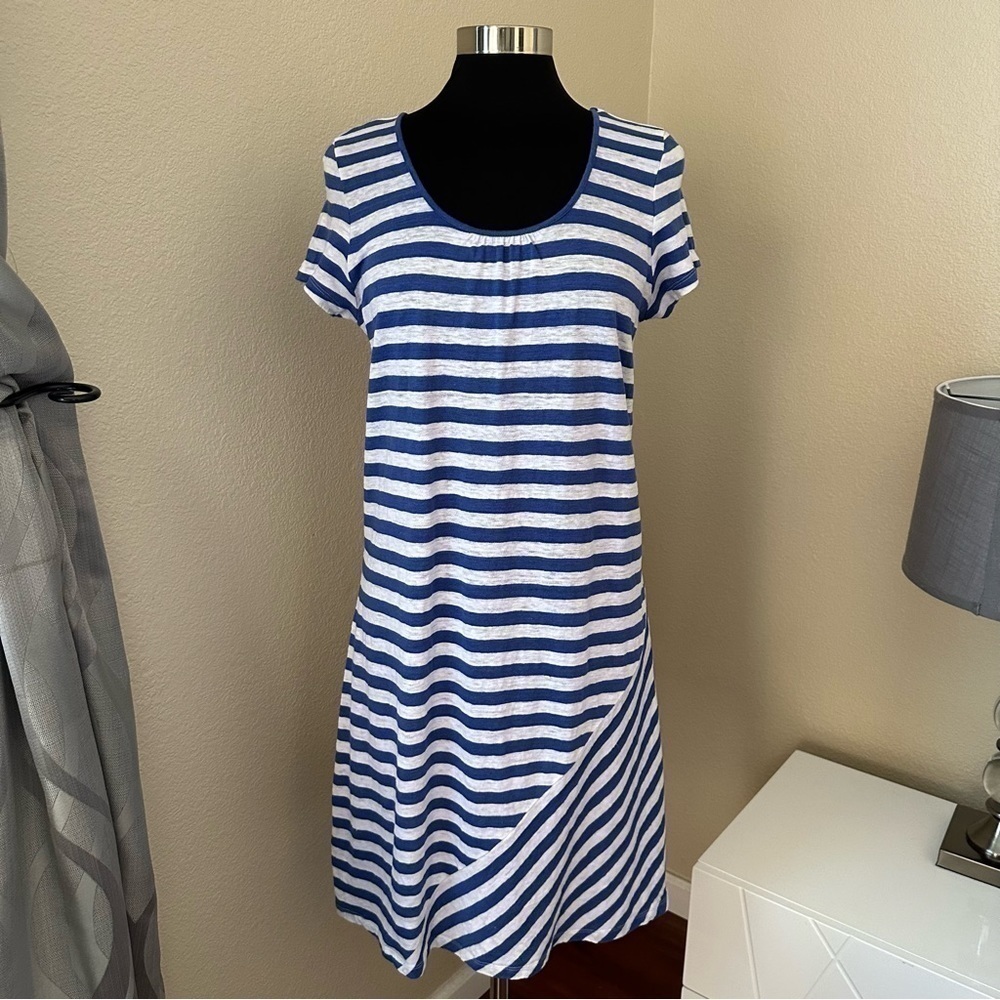 TOMMY BAHAMA striped Linen Blue White Midi Dress Size L